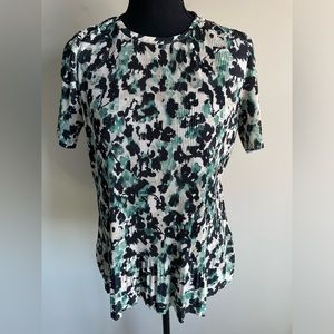 Hugo Boss Women's Sz S Etalis Green Floral Stretch Short Sleeve Blouse Top